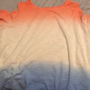 Off the shoulder red white and blue shirt